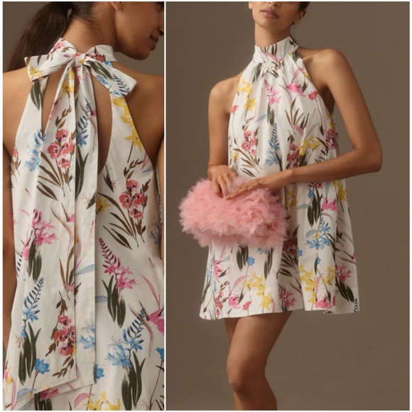 Anthropologie | Dresses | Anthropologie The Lucey Halter Poplin Mini Dress  By Maeve Sz M Pockets Bow | Poshmark